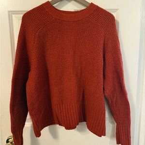 A New Day Orange Crew Neck Sweater with Ribbed Texture